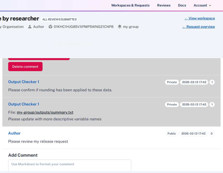 Comments on submitted request